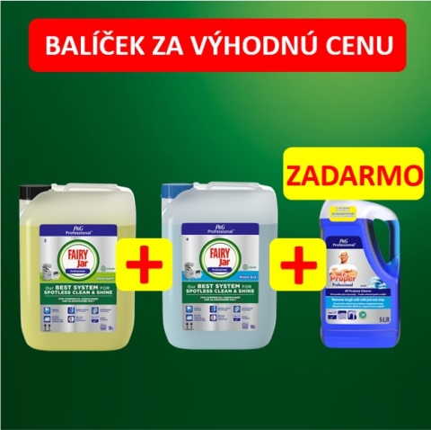 Balíček 1x Jar detergent 10L + 1x Jar oplachovač 10L + 1x Mr. Proper Oceán 5L ZDARMA